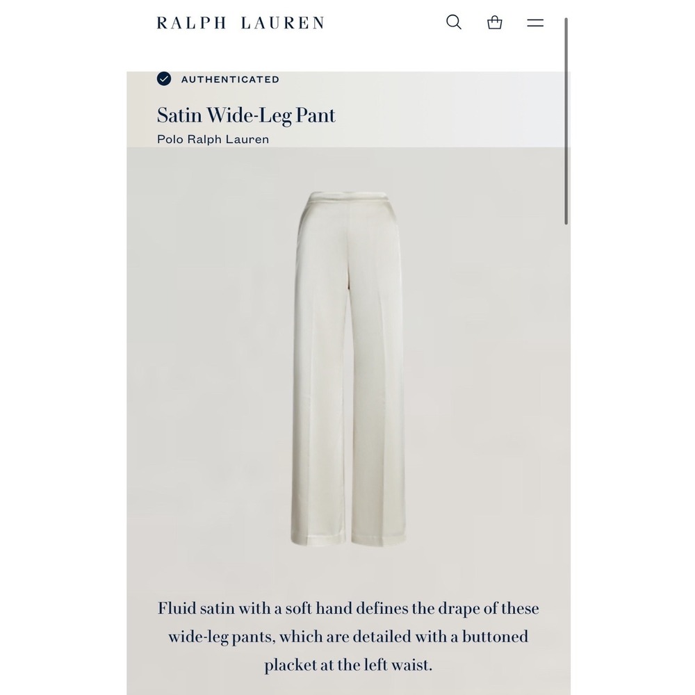Polo Ralph Lauren Satin Wide-Leg Pant Chic Cream High Rise Trousers Size 2 NEW - Picture 8 of 8